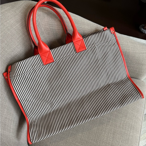 Henri Bendel Black and Orange Striped Tote XL size - Picture 3 of 11